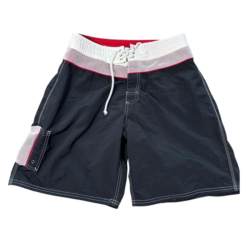 Vintage Y2K OP Board Shorts Swim Trunks 32 Black White Red 2000s Surf Beach